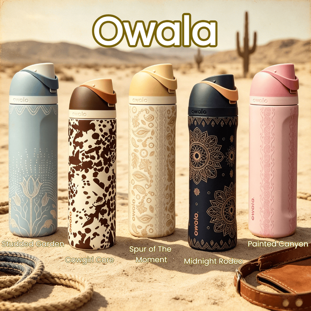 Owala Western Collection FreeSip 24/32oz มีหลอดในตัว กันหก เก็บร้อนเก็บเย็น สแตนเลส304 ปลอดBPA พร้อมส่ง