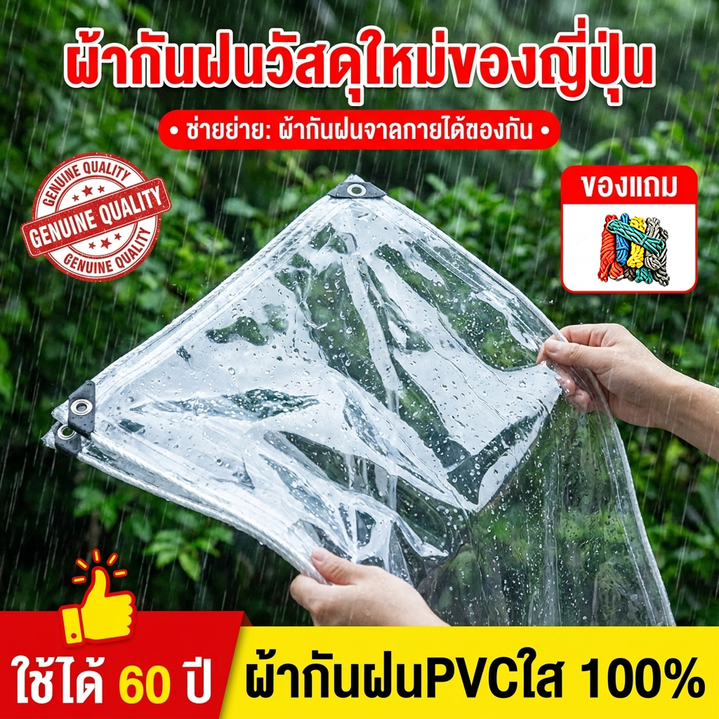🏆สินค้าพร้อมส่งในไทย💧 TRAP ผ้าใบใส PVCผ้าใบกันแดดกันฝนแบบหนา ไม่กลัวลมฝน ผ้าใบกันฝนพลาสติกใส พลาสติกใสกันฝน