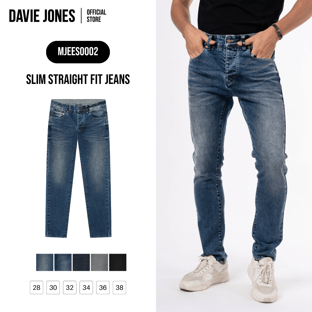 DAVIE JONES [BE FEARLESS] กางเกงยีนส์ผู้ชาย Slim Straight Fit Jeans สีกรมอ่อน กรมกลาง กรมเข้ม เทา ดำ ES0002