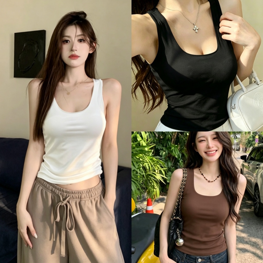 Beryl 🌻เสื้อกล้ามผู้หญิง เสื้อกั๊กคอยู เซ็กซี่ สไตล์เกาหลีเรียบง่าย แขนกุด สีพื้น  ทรงเบสิค ทรงเข้ารูป ผ้าเนื้อนุ่ม