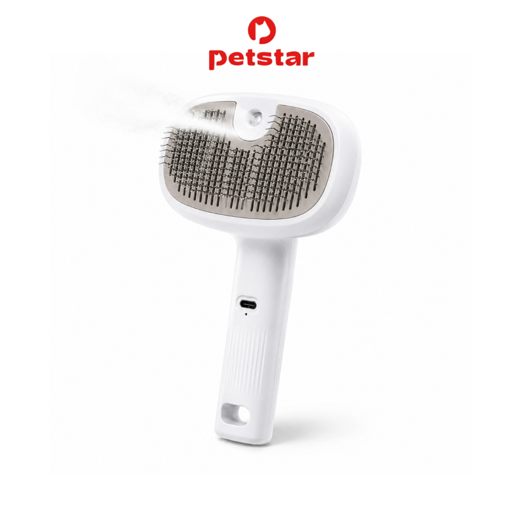 Petstar หวีสัตว์เลี้ยง Pet Steam Brush หวีไอน้ำแมว แปรงขนแมว หวีหมาแมว ปรับแรงพ่นได้ 2 โหมด ซี่หวีนุ่ม ไม่บาดผิว
