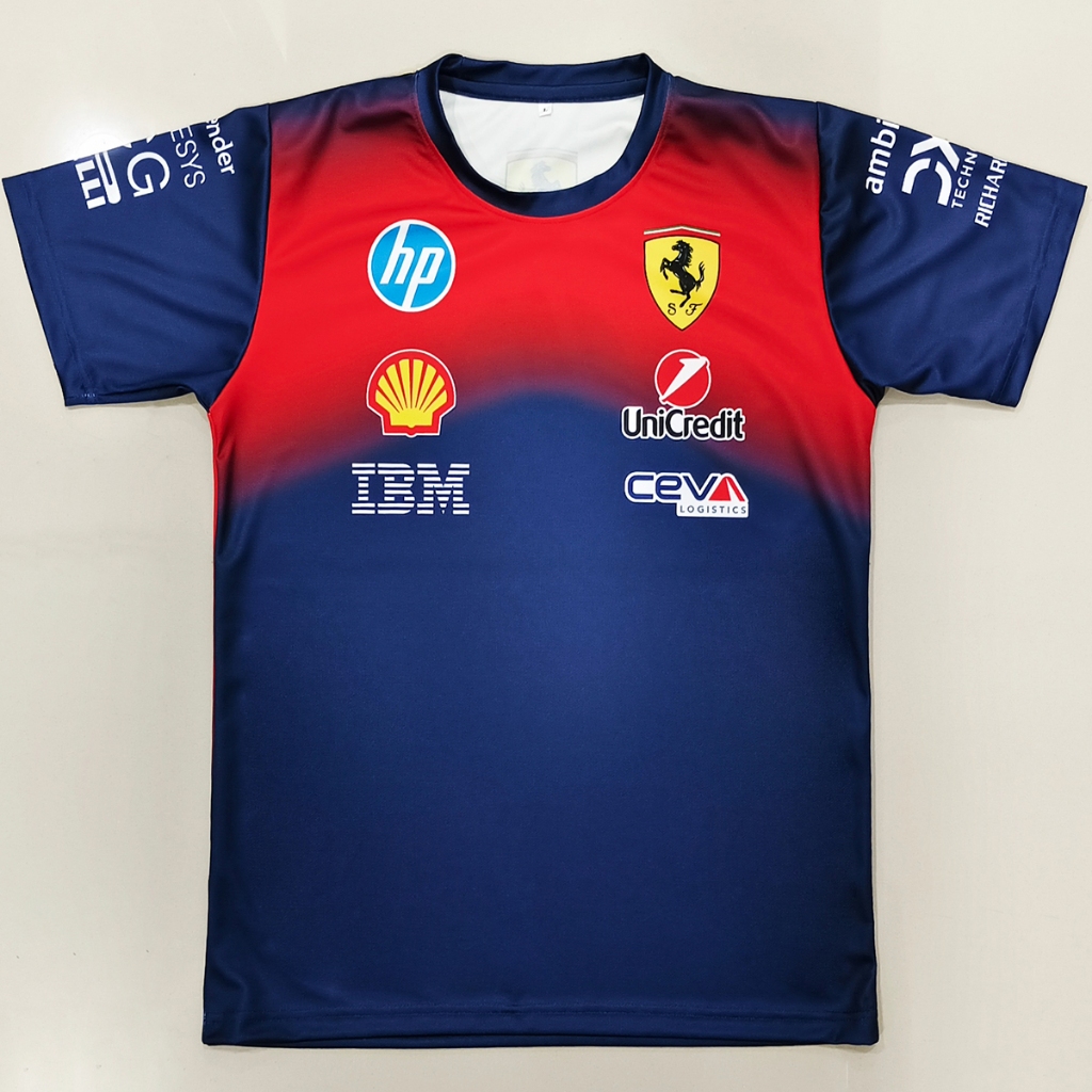 เสื้อ F1 เสื้อคอกลมแขนสั้นฟอร์มูล่าวันทีม เฟอร์รารี่ #FM0201 พิมพ์ทั้งตัว ไซส์ S-5XL