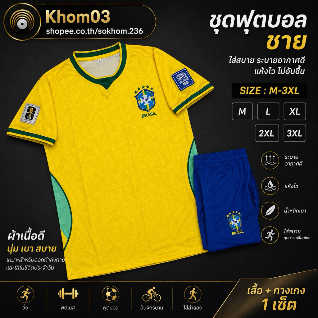 เสื้อบอลทีมชาติแขนสั้น งานสปอร์ต ใส่เล่นกีฬาได้สบายตลอดวัน