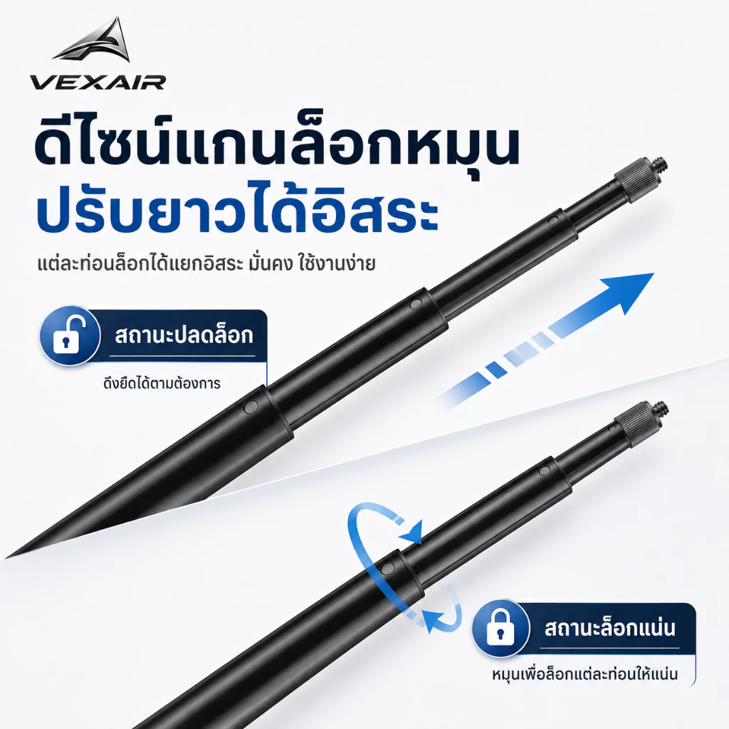 VEXAIR ขาจับกล้องมอเตอร์ไซค์ ไม้เซลฟี่ 1.2 ม. แคลมป์คู่ 9 นิ้ว/6 นิ้ว ใช้กับ GoPro Insta360 ยึดแน่น thumbnail 8