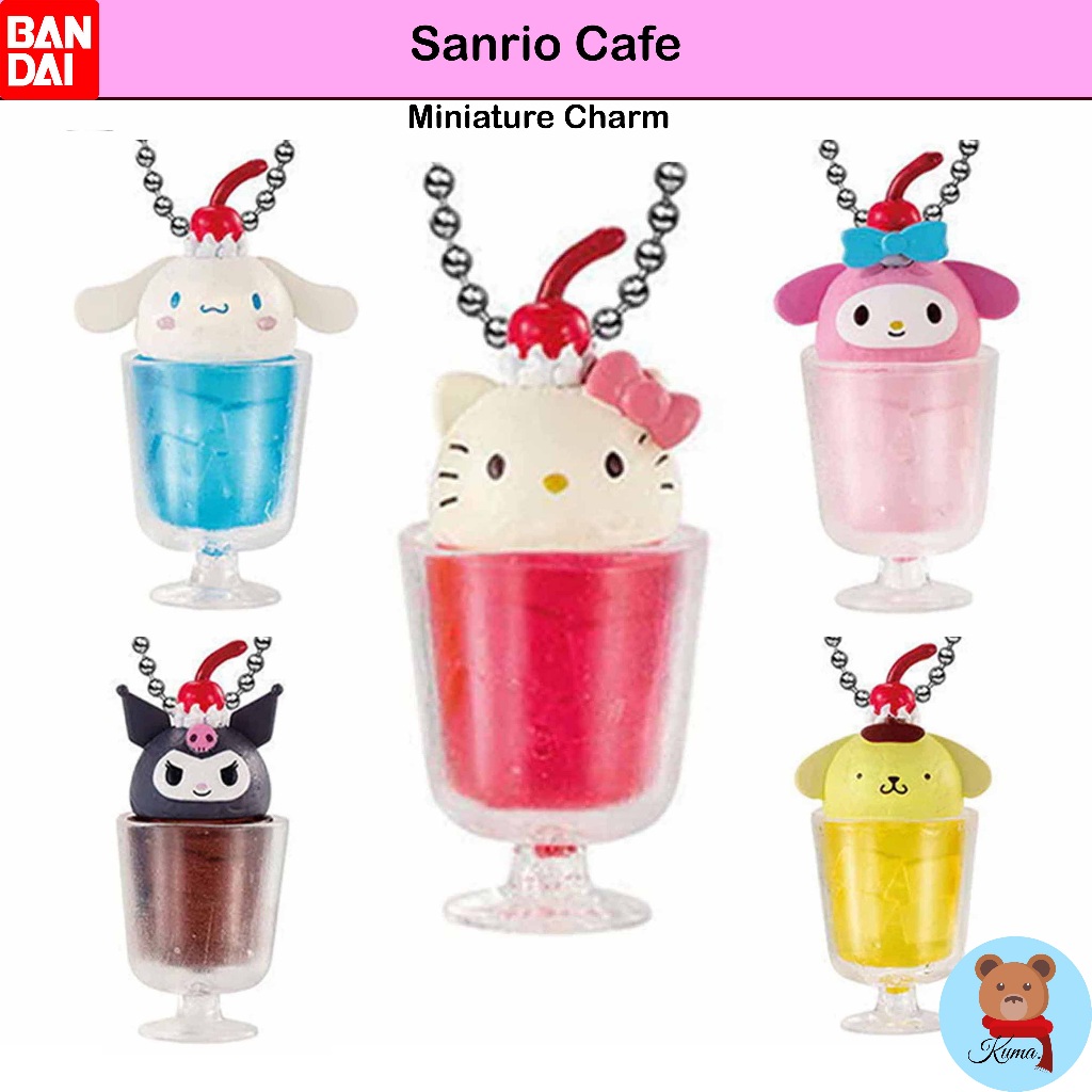 ✅SANRIO CAFE miniature charm Bandai Gashapon kuromi, cinnamoroll, hello kitty pompompurin, my melody 🇯🇵พวงกุญแจ กาชาปอง