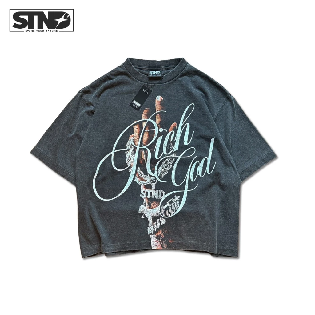 STND011 Boxy T-Shirt “Richgod” เสื้อยืดครอปวินเทจ