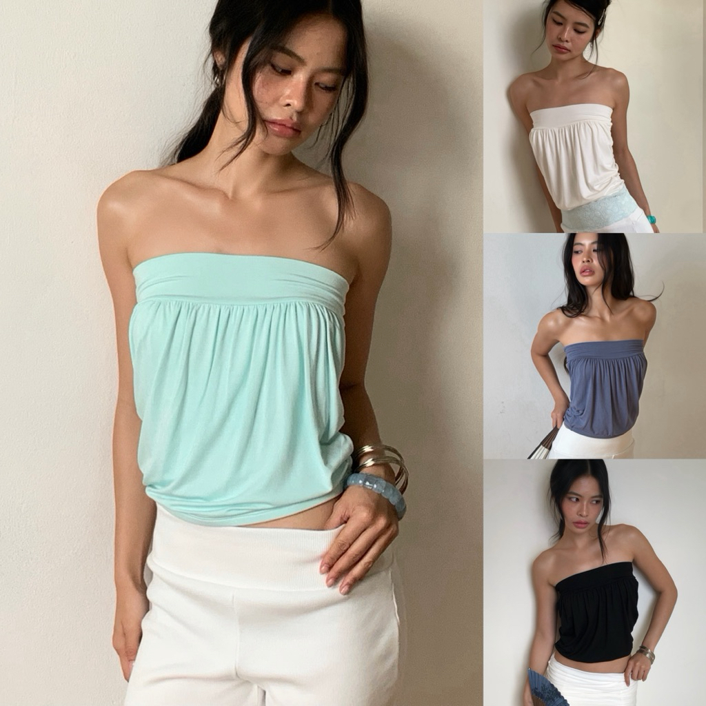 BEMYCHIC เสื้อเกาะอกแต่งจีบ รุ่นMessy tube top