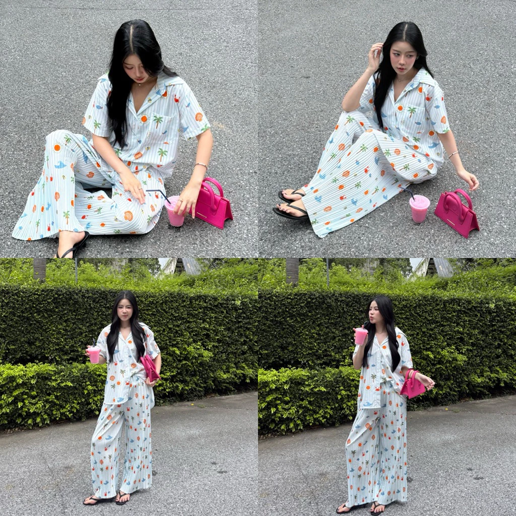 SawatBt "Pants pleat set" เซตกางเกงอัดพลีทลายใหม่ดีเทลเสื้อเชิ้ตแขนสั้น ทรงoversize