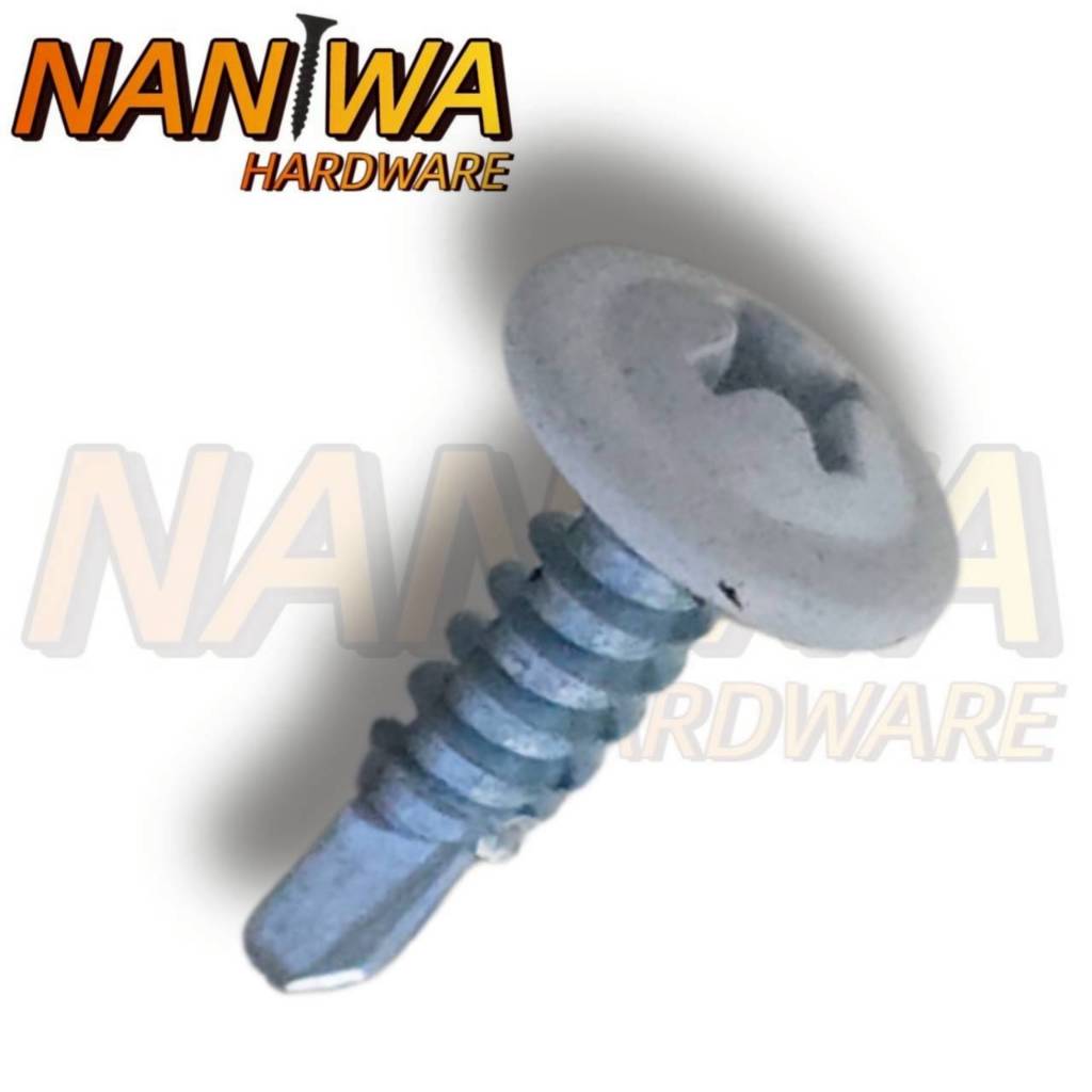 Naniwa สกรูปลายสว่าน (HSB) หัวเวเฟอร์ หัวสีขาว (100ตัว)หัวร่ม เกรดดีเยี่ยม สกรูยิงเหล็ก