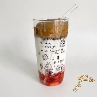 แก้วน้ำ สกรีนลาย แก้วใสทรงสูง สำหรับใส่เครื่องดื่ม ชา กาแฟ ลายมินิมอล เครื่องครัว แก้วอเนกประสงค์ ดีไซน์น่ารัก โฮมคาเฟ่