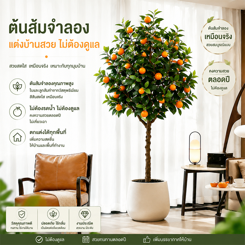 🍊รุ่นปรับปรุงใหม่ คุณภาพพรีเมียม ต้นส้มประดิษฐ์ 80/120/150/180CM ความจำลอง 99.99% ต้นไม้ปลอมใหญ่