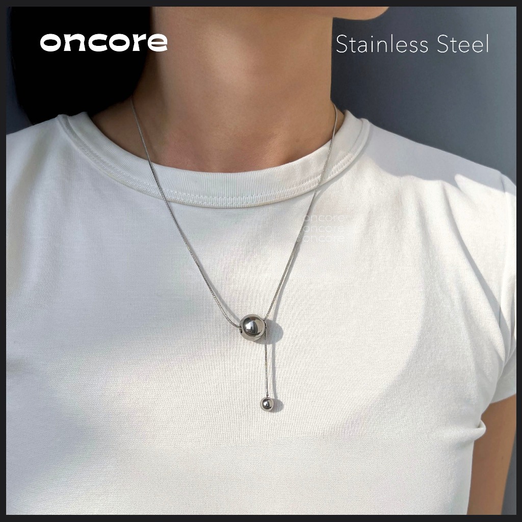 Oncore | สร้อยสแตนเลสมินิมอล รุ่น Snowball จี้ทรงกลม ทนน้ำ ทนเหงื่อ (Nickel Safe)