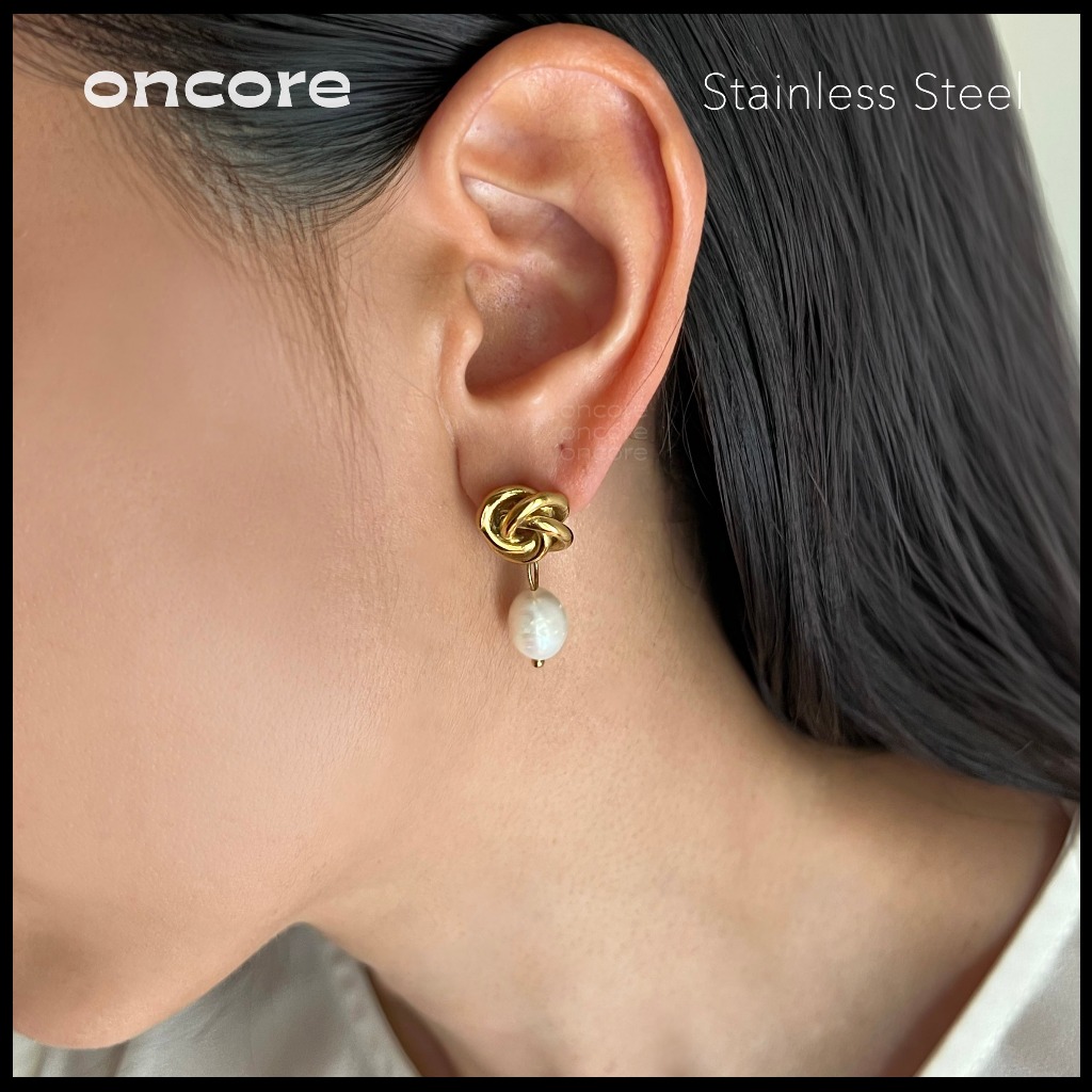 Oncore | ต่างหูสแตนเลสมุกเทียม รุ่น Cinnamon ต่างหูใส่ออกงาน สีทอง สไตล์มินิมอล (Nickel-Safe)