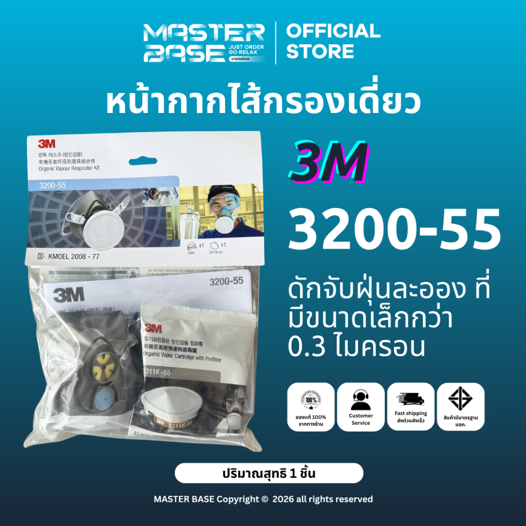 3M/3เอ็ม หน้ากากสำหรับงานพ่นสีรถยนต์ 3200-55 กันฝุ่น+กันกลิ่น 3M ของแท้ 100%