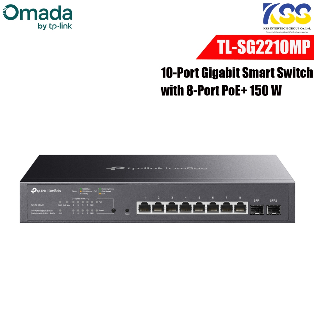 TP-LINK Omada TL-SG2210MP 10-Port Gigabit Smart POE+ Switch 8 Port 150W