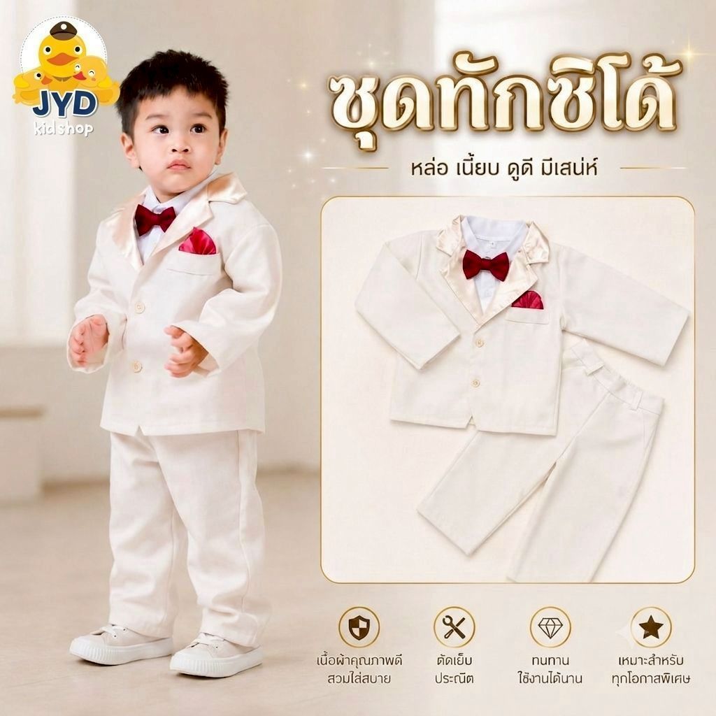 (jyd) ชุดอาชีพเด็ก ชุดทักซิโด้ สีครีม ชุดสูทสีครีม