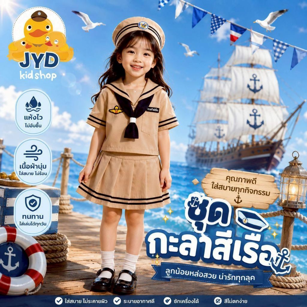 (jyd) ชุดอาชีพเด็ก ชุดทหารเรือกากีหญิง ชุดกะลาสีเรือ ชุดกาลาสีเรือ ชุดกะลาสีเรือเด็ก ชุดทหารเรือตัวน้อย ชุดทหารเรือจิ๋ว