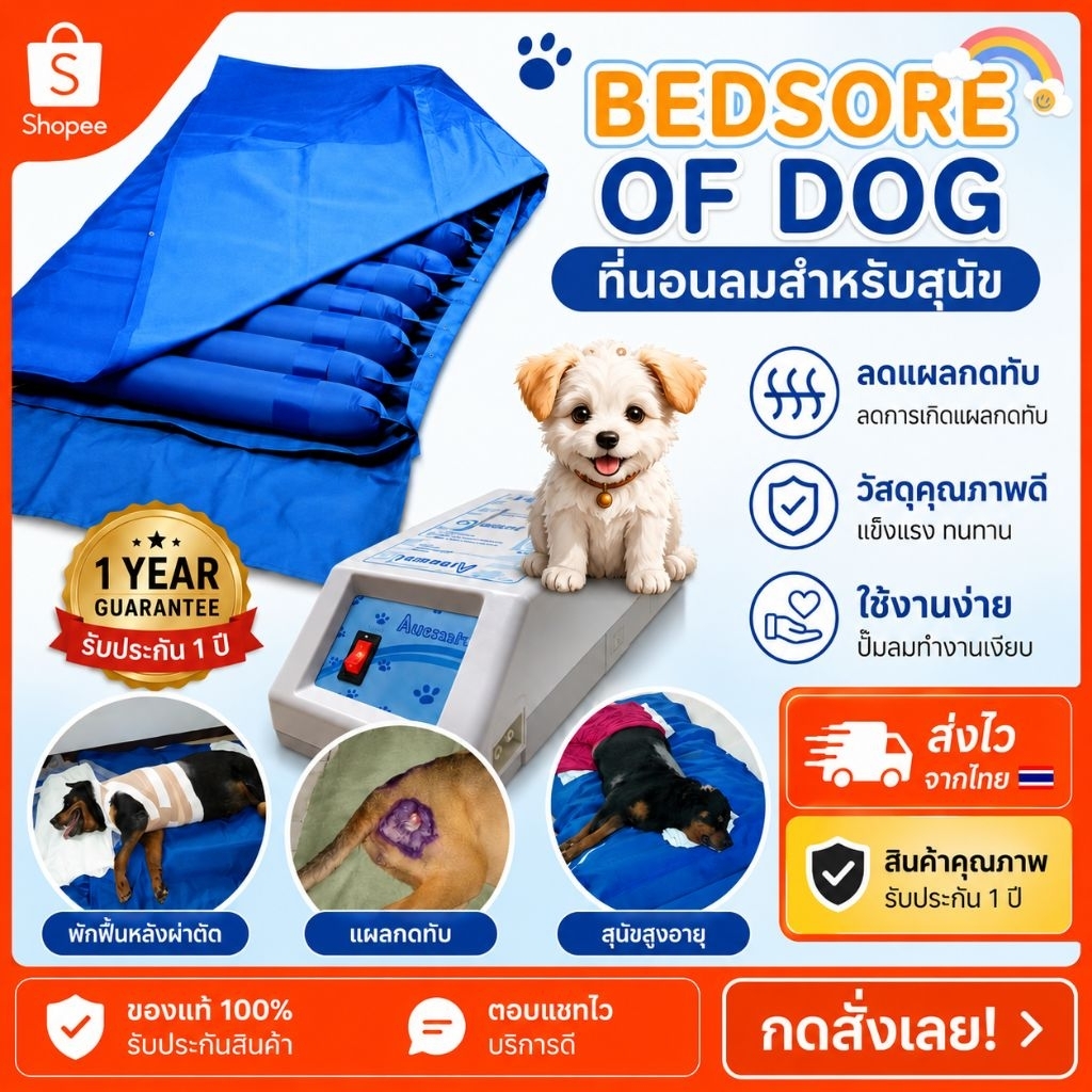 ( ศูนย์ไทย ) ที่นอนลม​ป้องกันแผลกดทับสำหรับสุนัข 11 ลอน มีการรับประกัน *พร้อมส่ง