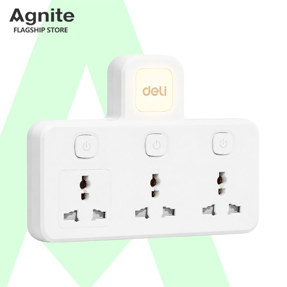 Agnite ปลั๊กแปลง อะแดปเตอร์สากล มีไฟในตัว 2500W 10A มีช่องUSB กระทัดรัด ทนไฟ Universal Adapter
