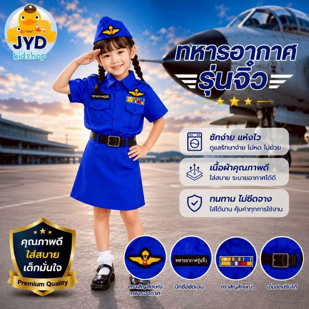 (jyd) ชุดอาชีพเด็ก ชุดทหารอากาศหญิง ชุดทหารอากาศตัวน้อย ชุดทหารอากาศหญิงตัวน้อย กระโปรง ชุดอาชีพเด็กในฝัน