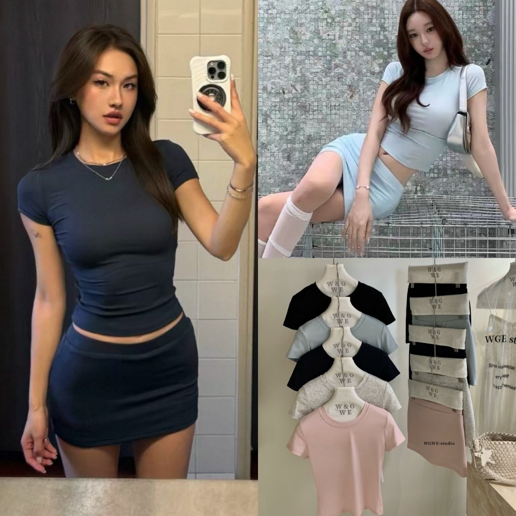 W10138 ชุดดเซ็ท 2 ชิ้น เสื้อยืดคอกลม มาพร้อมกับกระโปรงสั้น น่ารักมากๆค่า แฟชั่นเกาหลี TAG WG.WE