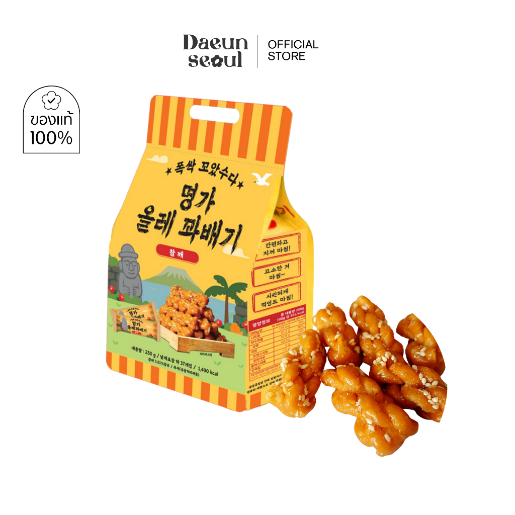 [โดนัทบิด] ขนมเกลียวอบกรอบ โรยงาขาว Myeongga kkwabaegi sesame 250g (1 ห่อ/36 ชิ้น)