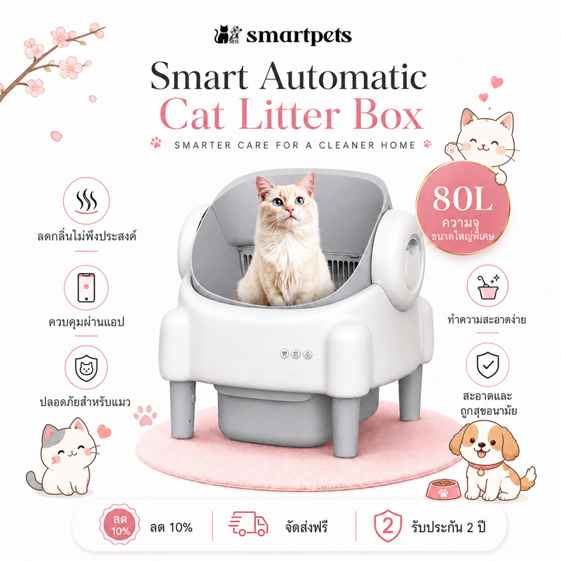 ห้องน้ำแมวอัต ห้องน้ำเเมวแบบอัตโนมัติ  ห้องน้ำแมวใหญ่ กระบะทรายแมว ส้วมแมวห้องน้ำแมว อาดขยะอัจฉริยะ ไกล ที่ว่างใหญ่  ขน