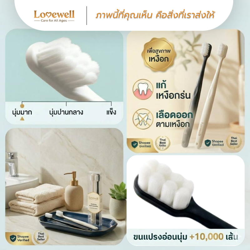 แปรงสีฟัน ป้องกันเหงือกร่น สำหรับอายุ 35+ และผู้ที่แปรงฟันแรงเกินไป ขนนุ่มละเอียด 10,000เส้น