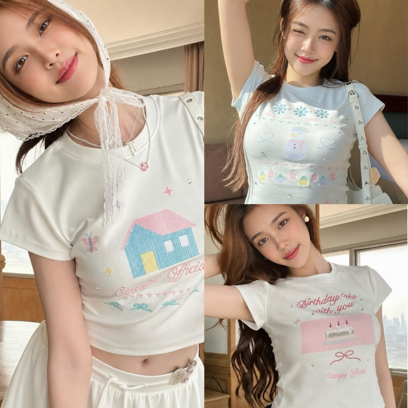 (จัดส่งตลอด 24 ชั่วโมง）Angle Official  เสื้อยืด baby tee เสื้อวง เสื้อสวยๆ เสื้อน่ารัก ครอปขาว