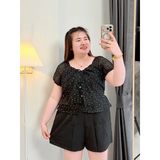 (A117)ชุดเซ็ตสาวอวบ2ชิ้น เสื้อ+กางเกง ลายจุดPolkadot สุดน่ารัก