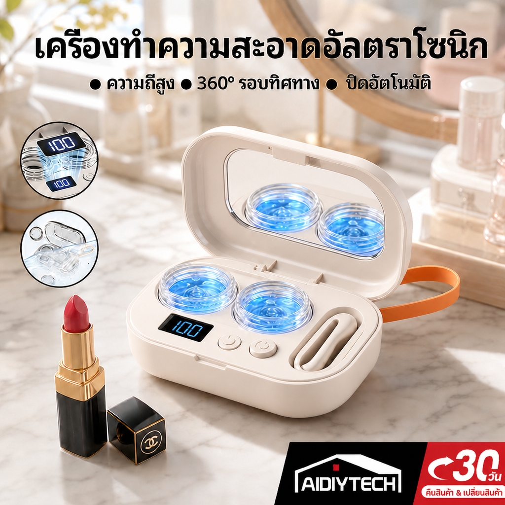 เครื่องล้างคอนแทคเลนส์ อัตโนมัติ เครื่องล้างคอนแทคเลนส์อัลตราโซนิก ขจัดคราบโปรตีน แก้เคืองตา ตาแห้ง พกพาสะดวก [ส่งด่วน]