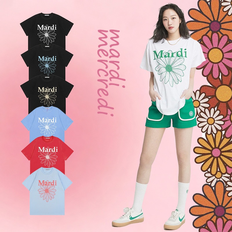 Mardi Mercredi Slim Tshirt Raglan Flowermardi (White Blue, White Lavender)