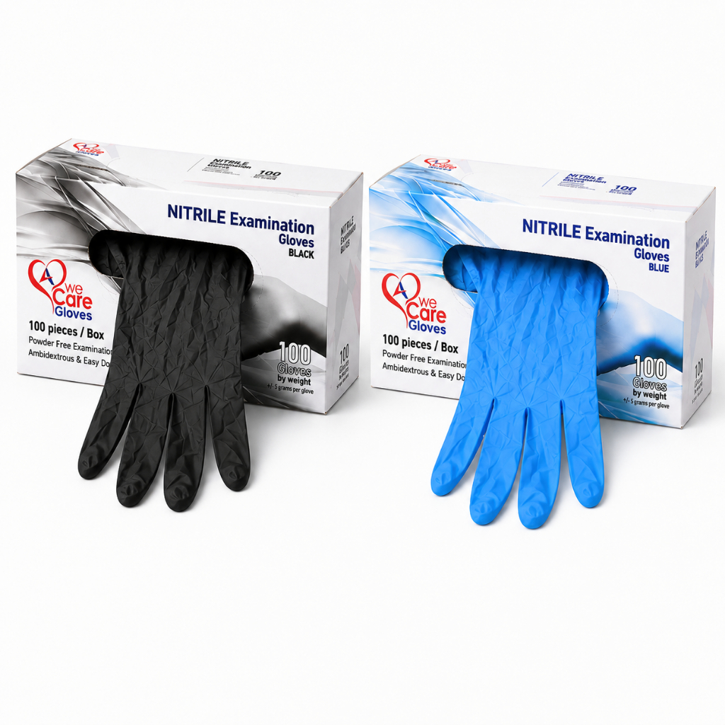 ลดล้างสต็อก ถุงมือไนไตร สีฟ้า ไม่มีแป้ง 100 ชิ้น/กล่อง Nitrile Gloves S M L XL