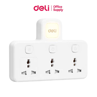 Deli อะแดปเตอร์ ปลั๊กแปลง กำลังไฟ 10A 2500W มีไฟในตัว ทนความร้อนได้ 750องศา Universal Adapter