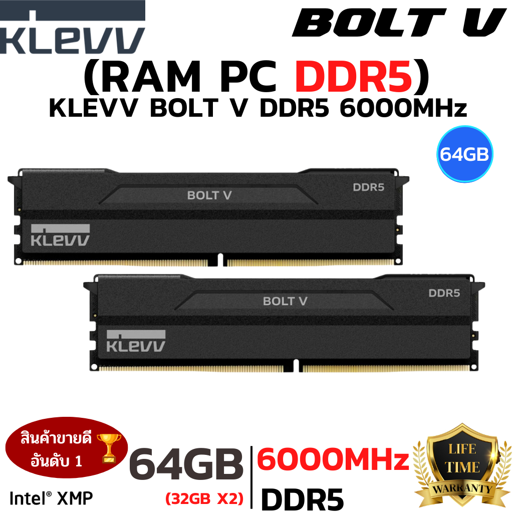 RAM 64GB (32GBx2) DDR5 6000MHz RAM (หน่วยความจำ) KLEVV BOLT V GAMING OC MEMORY