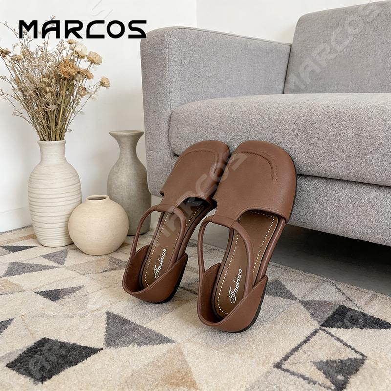 MARCOS รองเท้าแซนดัลผู้หญิง สไตล์ฝรั่งเศสคลาสสิก ทรงเหลี่ยม ระบายอากาศ ใส่สบายไม่เมื่อยเท้า #05