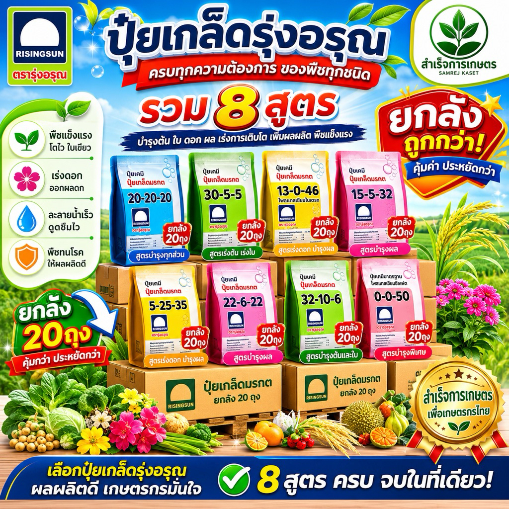 รวมปุ๋ยเกล็ด ยกลัง รุ่งอรุณ ขนาด1กิโลยกลังมี20ถุง