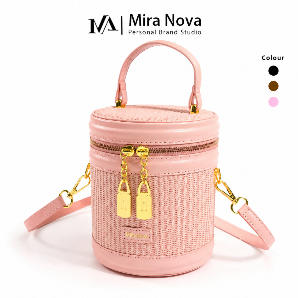Mira Nova Bucket Bag กระเป๋าสะพายไหล่ผู้หญิง ความจุขนาดใหญ่ สีน้ำตาล กระเป๋าสะพายข้าง กระเป๋าผู้หญิง กระเป๋าหวาย 6009
