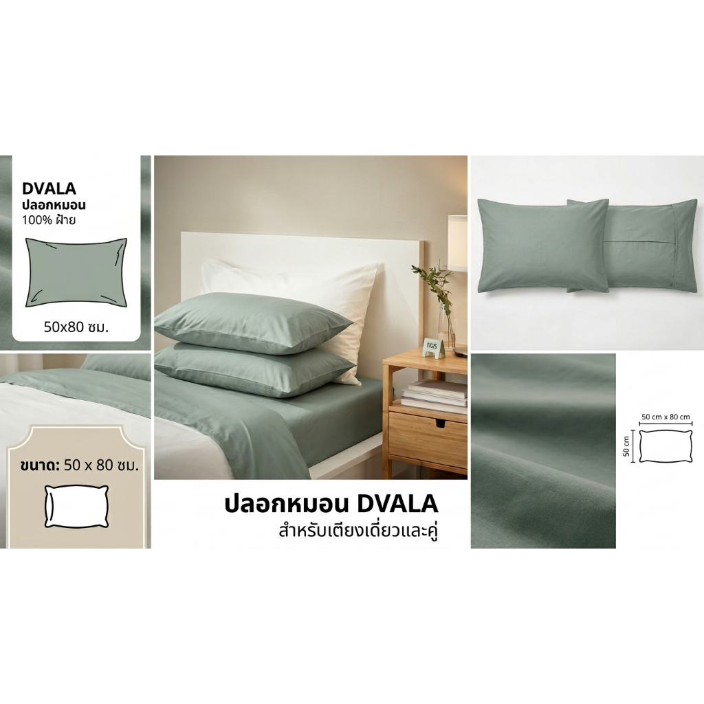 SALE อิเกีย ปลอกหมอน IKEA DVALA x 2 ชิ้น ของแท้ 100%