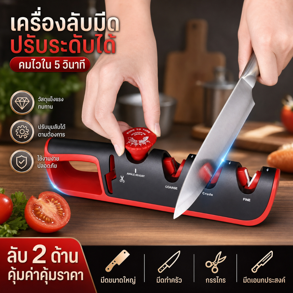 AoWa ที่ลับมีด (ปรับมุมลับมีดได้) 4 in 1 ลับได้ 3 ระดับ ลับกรรไกร 1 ช่อง ใช้ง่าย ลับง่าย แท่นลับมีด