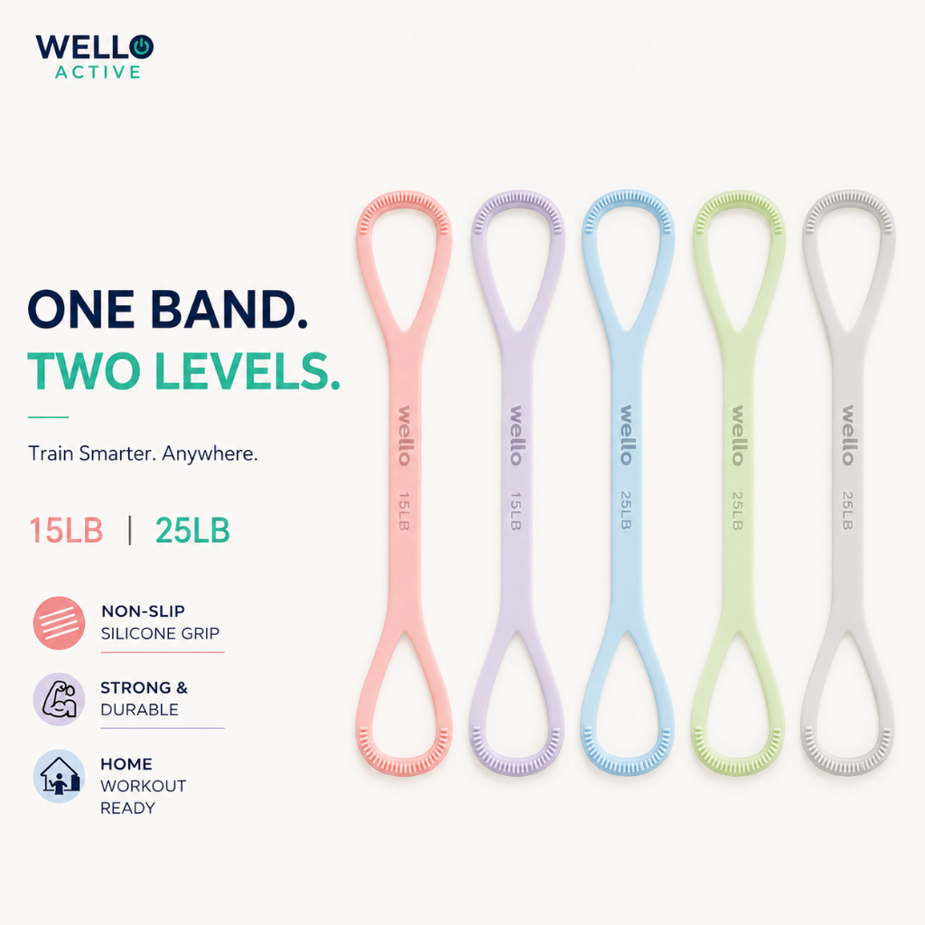 ยางยืดออกกำลังกาย 8 รูป Wello Flexi Band ซิลิโคน Resistance Band 15LB/25LB เล่นได้ทั้งตัว