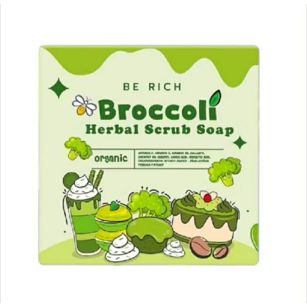 สบู่สครับบล็อคโคลี่ เนื้อสครับละเอียด ไม่บาดผิว แตกตัวเป็นน้ำนม สบู่บีริช Berich Broccoli (ขนาด35กรัม) Scrub
