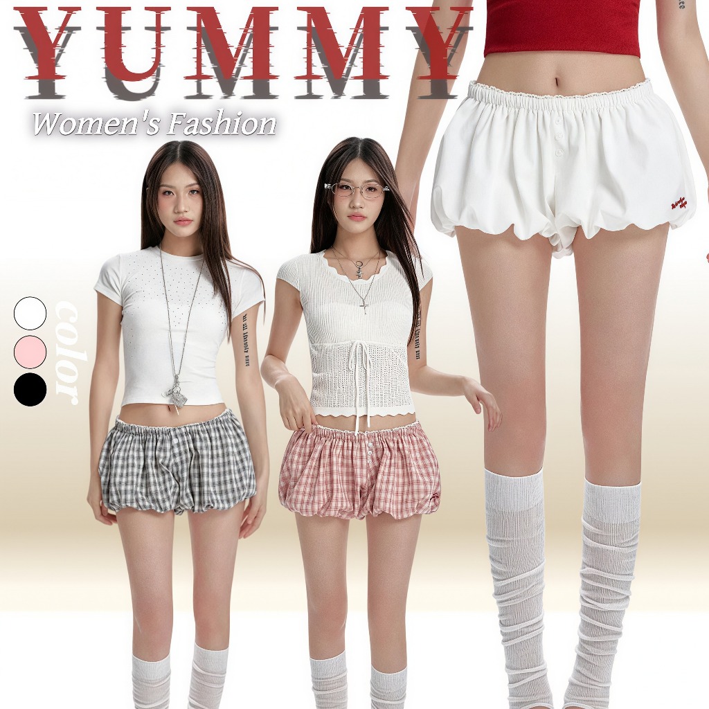 Yummy Shop ㈥ กระโปรงกางเกง เอวสูงยางยืด ใส่สบาย รูปทรงบอลลูนสุดน่ารัก ดีไซน์เก๋ น่ารักและขี้เล่น ผู้หญิง‘ NZ3783