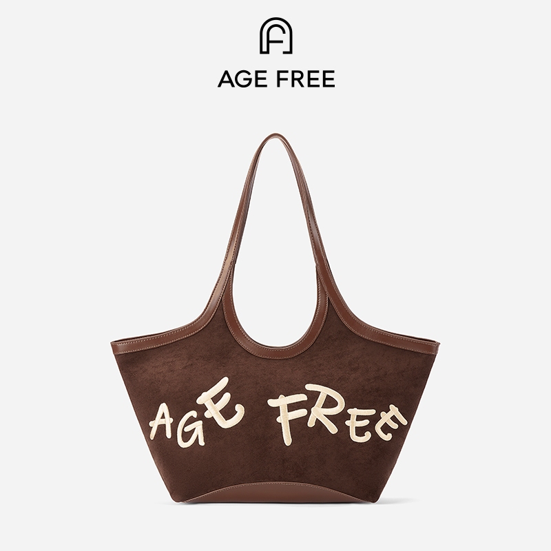 AGE FREE Bunny Luna Bagกระเป๋าโท้ทขนาดใหญ่ ทรงคลาสสิกสำหรับผู้หญิง กระเป๋าสะพายไหล่ ปักลายสวยงามทันสมัย