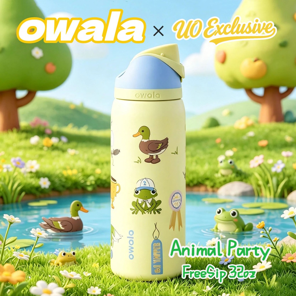 [ของแท้ 100%] Owala × UO Exclusive Edition FreeSip ขนาด 32oz กระบอกน้ำสแตนเลส กันรั่ว หูหิ้ว พร้อมหลอดดูด-Animal Party