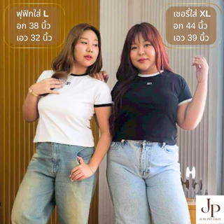 ส่งทันที!🛵เสื้อยืดสาวอวบ เสื้อยืดแขนสั้นคอกลมแต่งขอบ ผ้ายูนิโคล่ ไซส์L/XL อก35-44นิ้ว เสื้อคอกลม#606