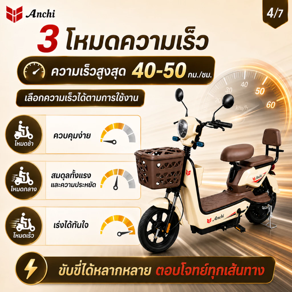 Anchi จักรยานไฟฟ้า 500W ระยะ 65KM รับน้ำหนัก 250KG มีตะกร้า ปั่นช่วยได้ thumbnail 7
