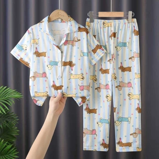 ชุดนอนเด็กคอปกแขนสั้นขายาวพิมพ์ลายน่ารัก SIZE110CM-150CM นื้อผ้านุ่มใส่สบาย