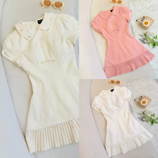[NITTAYA] D2903 ชุดเดรสกระโปรงคอปกแขนกลีบบัวดีเทลแต่งเพชรคริสตัลชายกระโปรงจับจีบ สวยหรูลุคคุณ ใส่ออกงาน ดินเนอร์ คาเฟ่