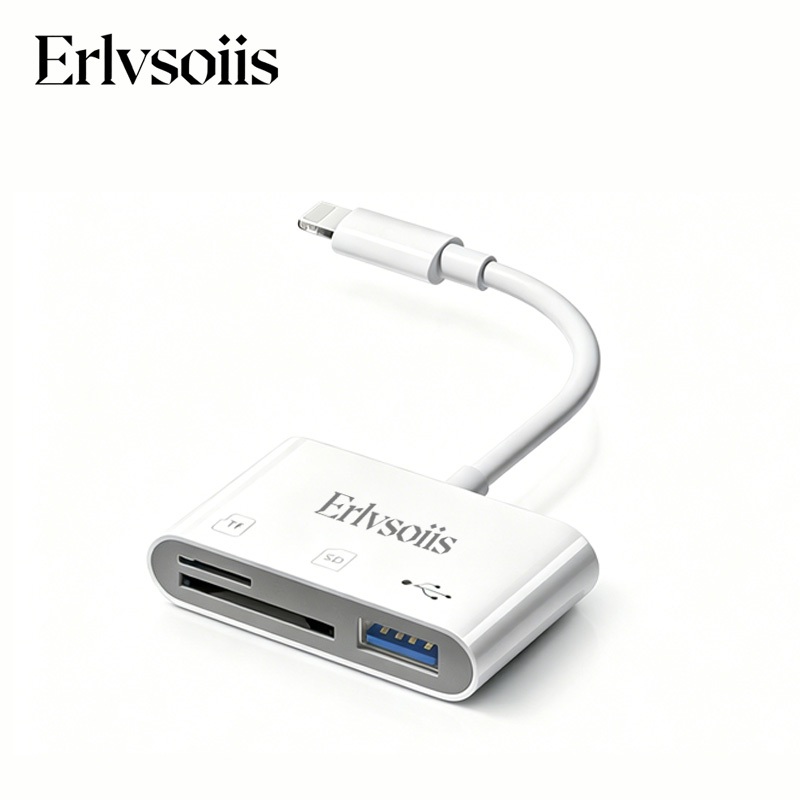 Erlvsoiis เครื่องอ่านการ์ด 3in1 SD+TF+USB สำหรับ Lightning เสียบแล้วใช้ได้ ไม่ต้องติดตั้งแอป